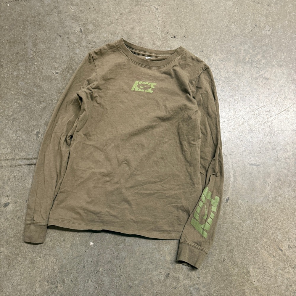 Nike Womens Long Sleeve‎ Graphic Tee Olive Brown XS Crew Neck Sportswear Shirt